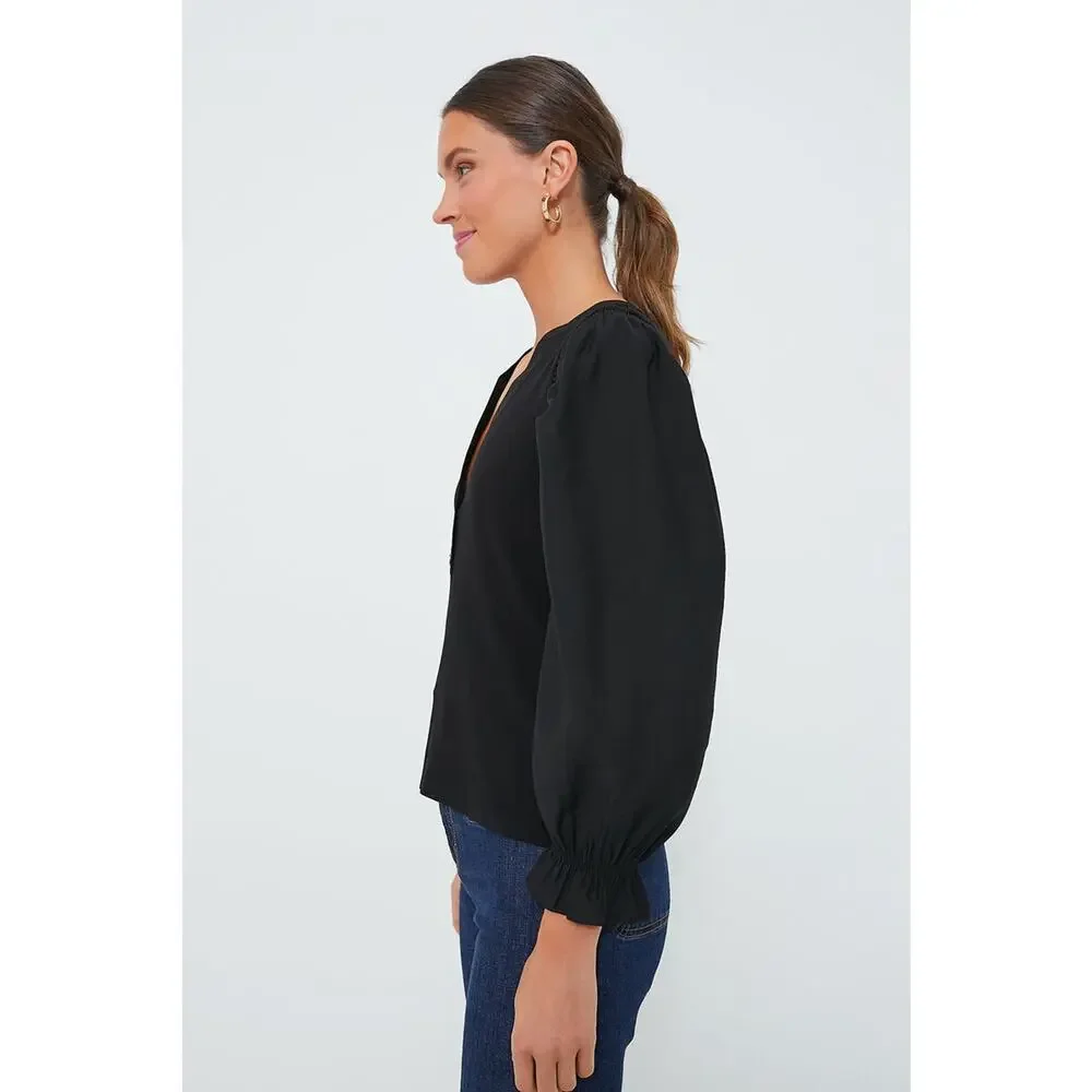 Tuckernuck Black Puff-Sleeve Henley Top